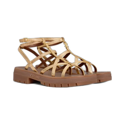 Celine - Clea Triomphe Strappy Sandal In Lizard Stamped Metalized Calfskin
