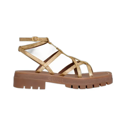 Celine - Clea Triomphe Strappy Sandal In Lizard Stamped Metalized Calfskin