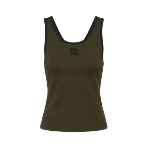 Miu Miu Logo-Embroidered Round-Neck Top