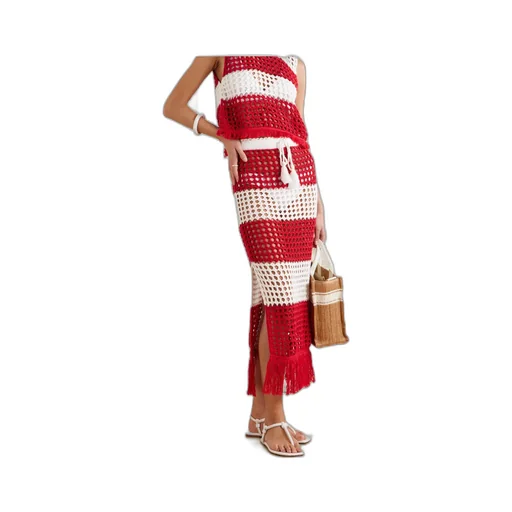 Hollowed-Out Knitted Extra-Long Skirt