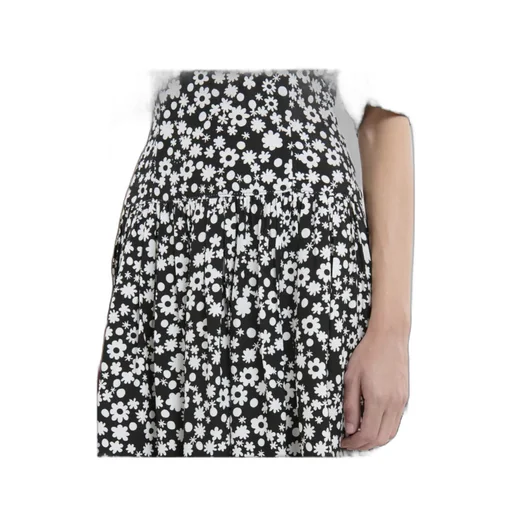 Black And White Short Satin Dress With Pop Fields Motif