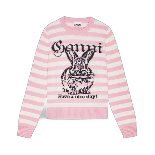 Ganni Striped Graphic Bunny Jumper