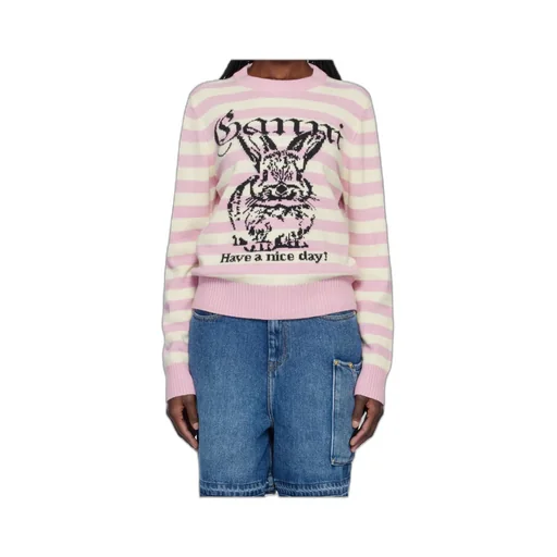 Ganni Striped Graphic Bunny Jumper