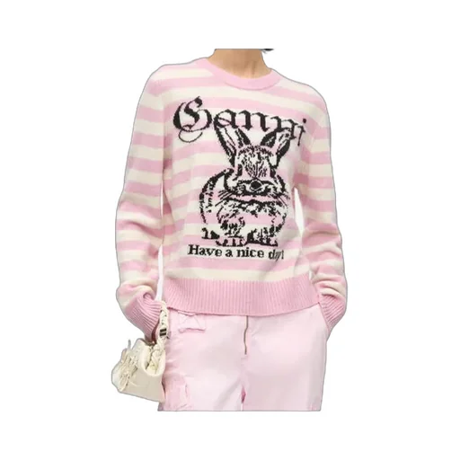 Ganni Striped Graphic Bunny Jumper