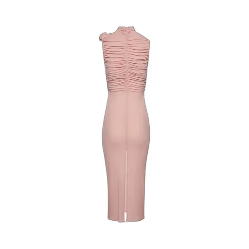 Ruched Mock-Neck Midi Dress