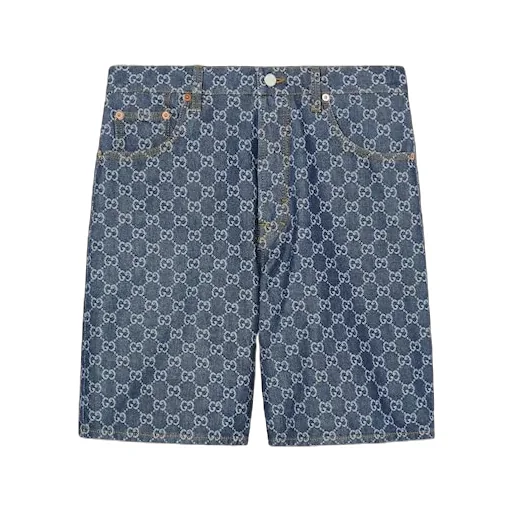 Gucci Low Waist Gg Denim Jacquard Shorts