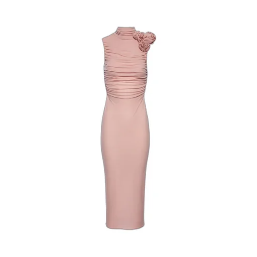 Ruched Mock-Neck Midi Dress