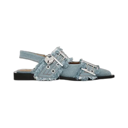 Ganni Feminine Slingback Denim Flat Shoes
