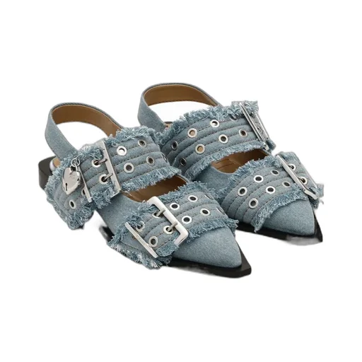 Ganni Feminine Slingback Denim Flat Shoes