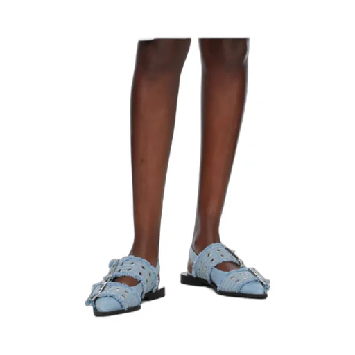 Ganni Feminine Slingback Denim Flat Shoes