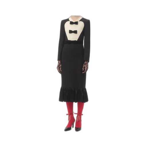 Valentino Bow Detailed Peplum Hem Midi Dress