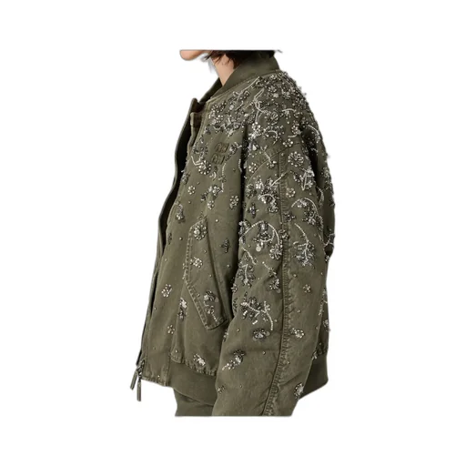 Miu Miu Floral-Embroidered Zipped Bomber Jacket