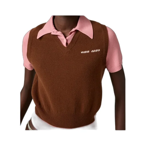 Miu Miu Logo-Intarsia Knitted Polo Top