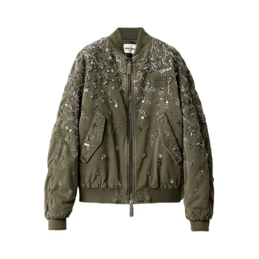 Miu Miu Floral-Embroidered Zipped Bomber Jacket