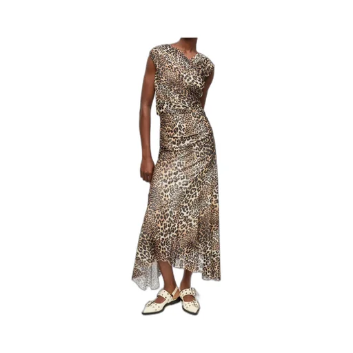 Ganni Leopard Ruched V-Neck Dress