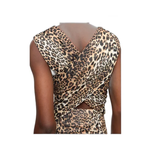 Ganni Leopard Ruched V-Neck Dress
