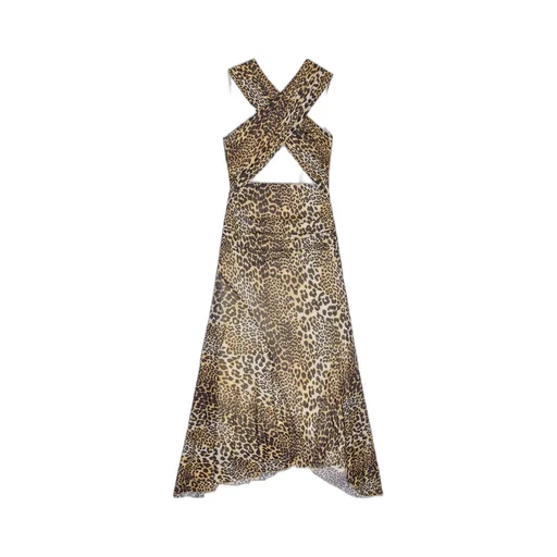 Ganni Leopard Ruched V-Neck Dress