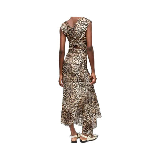 Ganni Leopard Ruched V-Neck Dress
