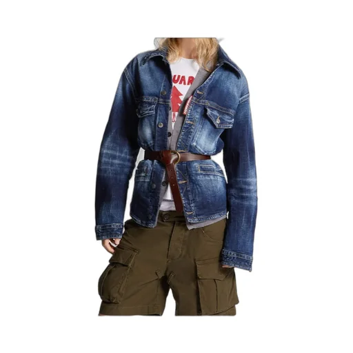 Dsquared2 Belted Distressed Denim Jacket