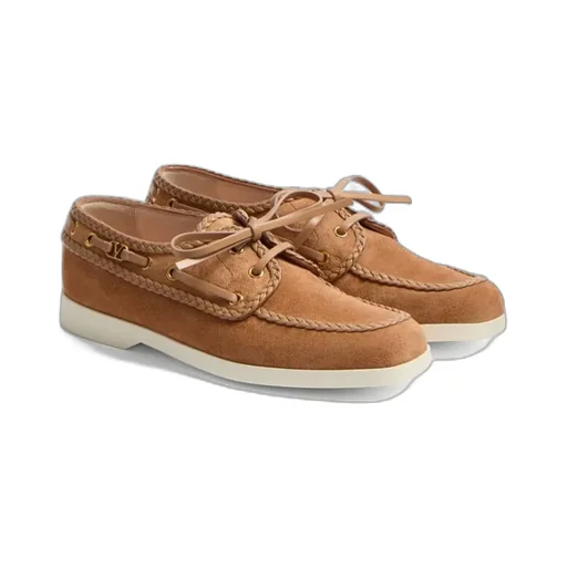 Valentino Braided-Edge Lace-Up Boat Shoes