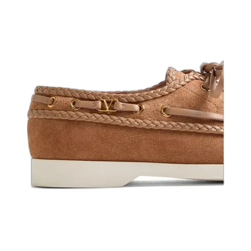 Valentino Braided-Edge Lace-Up Boat Shoes