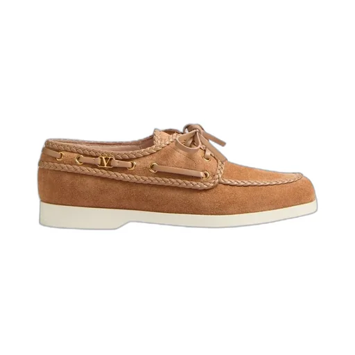 Valentino Braided-Edge Lace-Up Boat Shoes