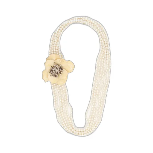 Fleur Lumineuse Necklace In Metal, Enamel, Pearls And Fabric