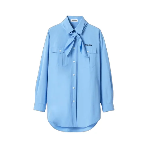 Miu Miu Scarf-Detailed Button-Up Poplin Shirt