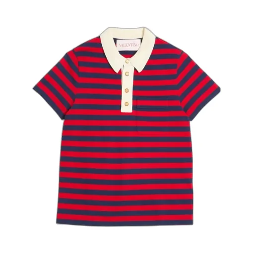 Valentino Striped Button Detailed Polo Shirt