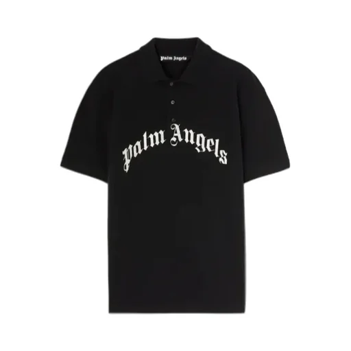 Palm Angels Curved Logo Embroidered Polo Shirt
