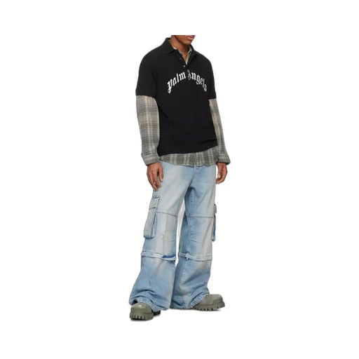 Palm Angels Curved Logo Embroidered Polo Shirt