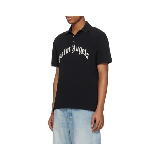 Palm Angels Curved Logo Embroidered Polo Shirt