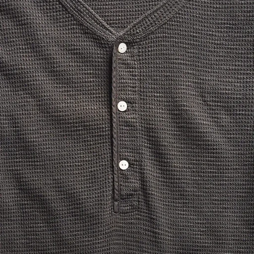 Waffle-Knit Short-Sleeve Henley Shirt