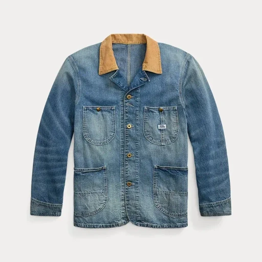 Corduroy-Collar Indigo Denim Jacket