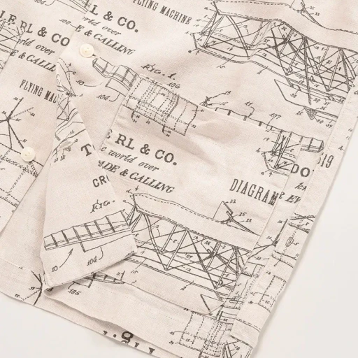 Aeroplane-Print Linen Camp Shirt