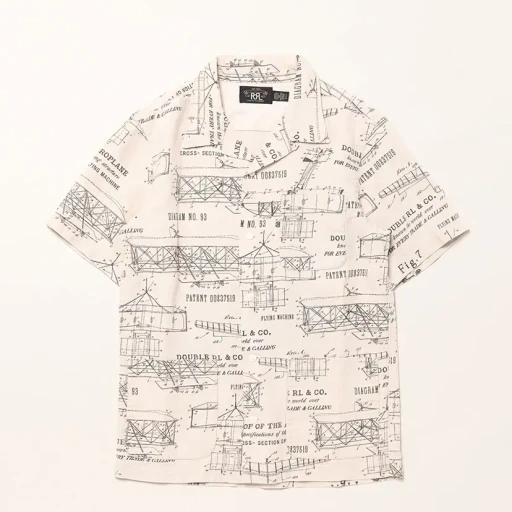 Aeroplane-Print Linen Camp Shirt
