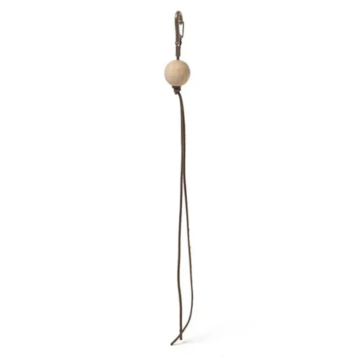 Round Wood Beads Key Ring With Brass