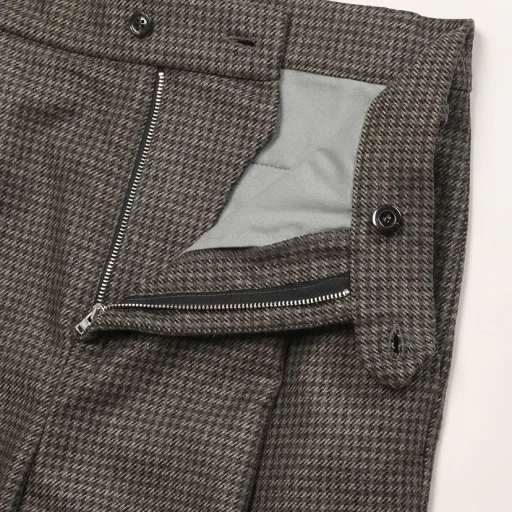 Grey Dogtooth Wool 1Tuck Trouser + Edge Detail