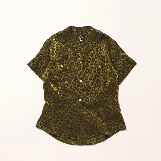 S/S Western Blouse - Rayon Leopard Jacquard