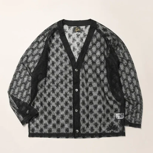 V-Neck Cardigan - Floral Raschel Lace