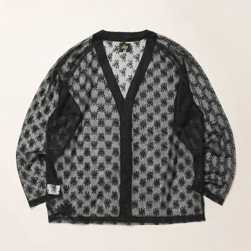 V-Neck Cardigan - Floral Raschel Lace