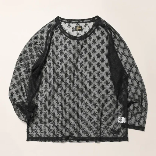 L/S U-Neck Tee - Floral Raschel Lace