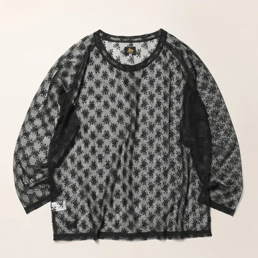 L/S U-Neck Tee - Floral Raschel Lace