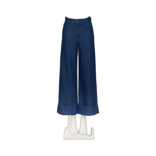 Valentino Lightweight Logo Patch Wide Leg Jeans