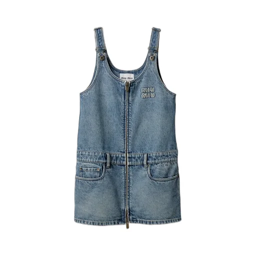 Denim And Poplin Zipper Dress