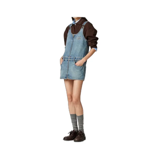 Denim And Poplin Zipper Dress