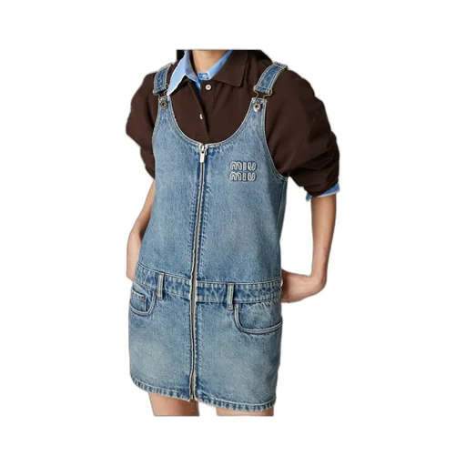 Denim And Poplin Zipper Dress