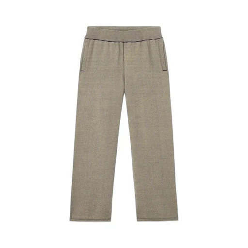 Loose Fit Straight Leg Knit Trousers With Two-Tone Stitching