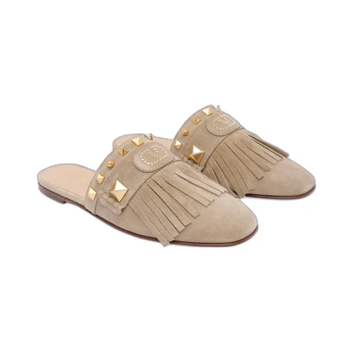 Valentino Garavani Rockstud Fringed Detailed Mules