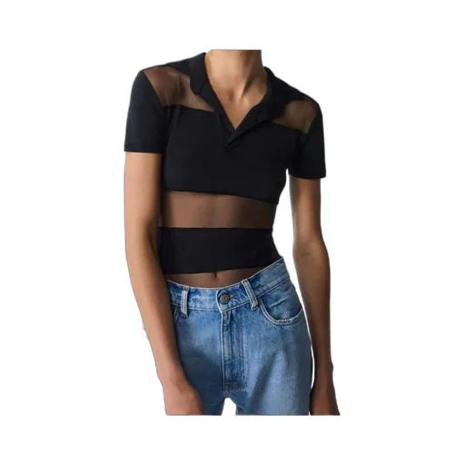 Coperni Short-Sleeved Striped Sheer Polo Top